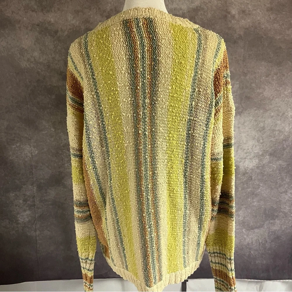 Hem & Thread Earthy Tones Striped Sweater L Boho Festival LIghtweight Textured - Picture 4 of 11